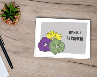 Printable Card, Thank you, Funny 90s card, Scrunchie, Thanks, Printable Card, 5x7 Card, Digital Download