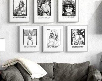 Arte lineal de 6 cantantes icónicos | Frases motivacionales | Paquete de 6 pósteres digitales imprimibles A4 | Arte minimalista en blanco y negro | Descarga instantánea