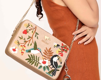 Small Crossbody Bag, Embroidered Floral minimalist daily women purse For Phone and Makeup