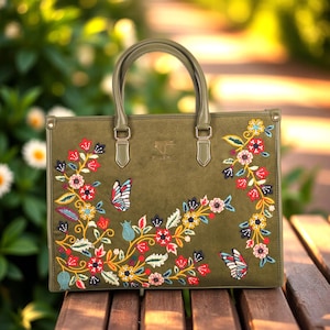 Shoulder Bag for Women, Crossbody bag, Leather Tote Bag with Embroidery, zipper closure Office Tote, Beach Bag, Fashion Bag, Christmas gift