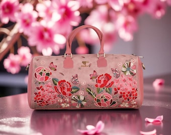 Pink Carry On Duffel Bag for Women, Large Floral Weekend Travel Bag