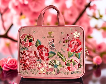Rosa Laptop Hülle, Bestickte MacBook Tasche für Air/Pro 13 bis 16 Zoll Display