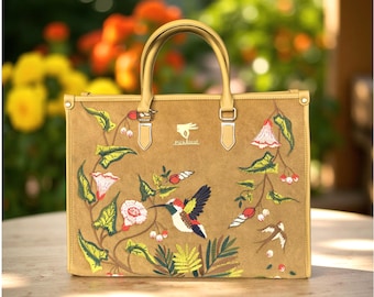 Floral Embroidered Shoulder Bag, Vegan leather Crossbody bag for Women, Work Tote