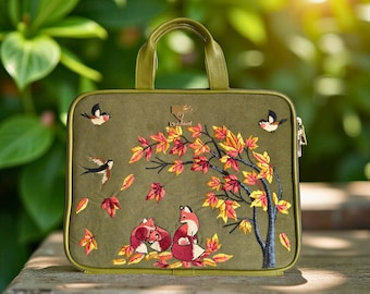Laptop Case, Leather MacBook Case For MacBook Air/Pro 13" 14" 15" 16" inch, Embroidered Floral Laptop Sleeve For Women