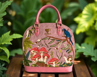 Pink Embroidered purse for women, Floral Vintage handmade designer vegan leather handbag