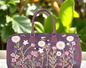 Weekend Travel Bag for Women, Large Purple Floral Duffel Bag