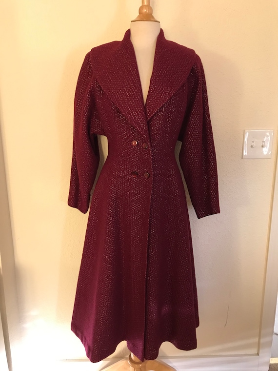 Vintage 1940s Cranberry n Silver Knobby Wool Princ