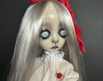 Art doll creepy cute ghost,  dead girl in white dress weird handmade gift, ooak doll  little sad ghost