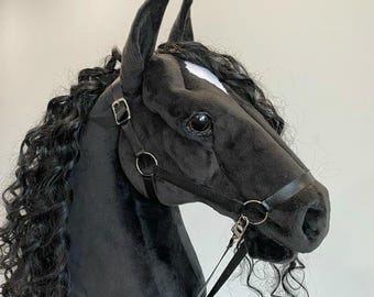 Realistic black HobbyHorse :   stick horse  jumping plush toy