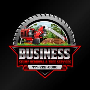 Logotypdesign för stubbfräsning, varumärke för trädfällning, arboristtjänst, logotyp för sågblad, PNG SVG digital nedladdning