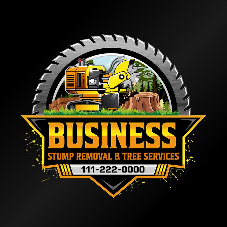 Stump Grinding Logo, Tree Removal Arborist Branding, Saw Blade Emblem ...