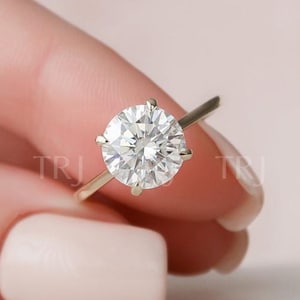 2CT Round Moissanite Engagement Ring in Cathedral Setting, Classic 4 Claw Prong Set Wedding Ring, 14k Solid Gold Moissanite Ring for Women