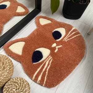 Cute Cat Tufted Rug - Handmade Rug - Soft & Fluffy Tufted Rug - Fun Cat Decor for Bedroom,  Nursery or Living Space - Handmade Tufted Rug