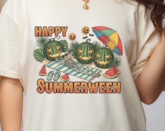 Vintage Spooky Summerween Shirt: Watermelon Pumpkin Skeleton, Comfort Colors