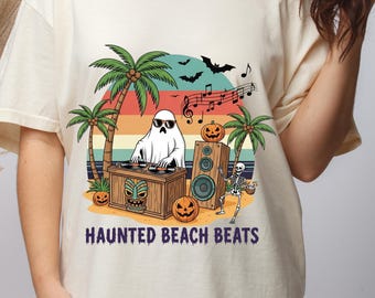 Vintage Haunted Beach Ghost DJ Shirt - Summerween Skeleton Comfort Colors Tee