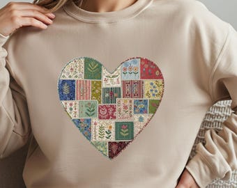 Sweat-shirt matelassé en forme de cœur en patchwork – motif cœurs vintage