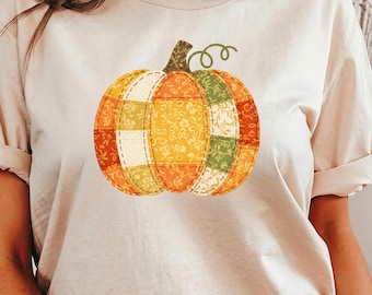 T-shirt vintage patchwork citrouille : conception de blocs de courtepointe d'Halloween