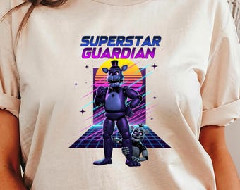 FNAF Glamrock Freddy Shirt, 80s Neon FNAF Design, Retro Arcade Game Shirt, Five Nights at Freddys, Superstar Gregory Tee, Horror Game Tee