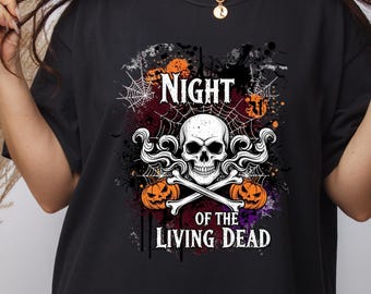 Comfort Colors Night Of The Living Dead Shirt, Skeleton Halloween Shirt, Skull Shirt, Summerween Vibes, Tis The Season Tee