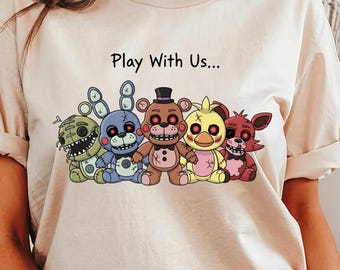 FNAF Chibi Version - Play With Us Shirt, Retro Arcade Game Shirt, Five Nights at Freddy's, Retro Freddy Fazbear Shirt, Horror Game Tee