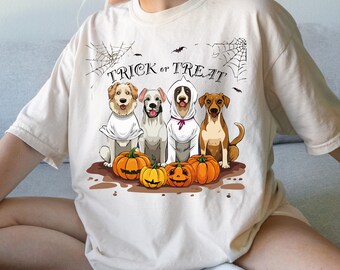 Retro Halloween Dog Shirt: Spooky Ghost Design, Comfort Colors Cotton