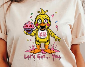 Chemise FNAF Chica - Let's Eat... You, chemise de jeu d'arcade rétro, Five Nights at Freddys, chemise Freddy Fazbear rétro, t-shirt de jeu d'horreur