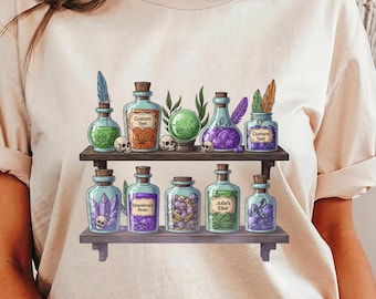 Personalized Witch Shelf T-Shirt: Custom Halloween Graphic Tee