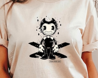 Bendy and The Ink Machine - Chemise Toon Error 404, chemise mignonne mais maudite, t-shirt jeu d'horreur, chemise de jeu d'arcade rétro, chemise poupées effrayantes