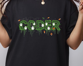Halloween Programmer Shirt - Spooky Coder Ghosts Pumpkin Glitch Tech Dev T-Shirt