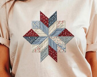 T-shirt Star Quilt Block - T-shirt en patchwork réaliste d'étoiles
