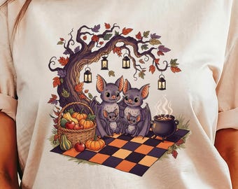 Vintage Bat Family Picnic Halloween Shirt: Spooky Tree, Autumn Theme