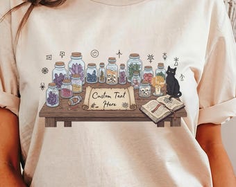 Personalized Witchy Table Shirt, Spell Jar Worksop Tee, Spooky Season Shirt, Witch Lover Gift,Gift for Her, Custom Halloween T-Shirt