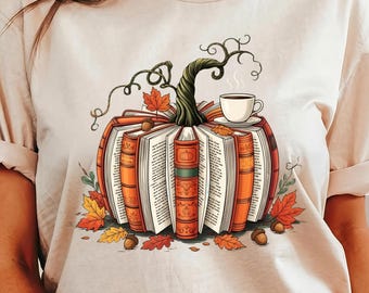 Chemise citrouille livre automne : col rond art folklorique vintage, style automne confortable