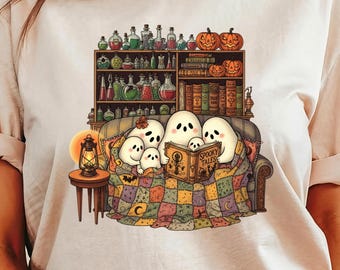 Chemise d'Halloween vintage : livre de contes de lecture de fantômes douillets