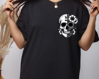 Skull Floral Comfort Colors Shirt: Gothic Boho Halloween Tee