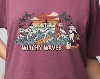 Vintage Witchy Surfer T-Shirt: Retro Summerween Tee