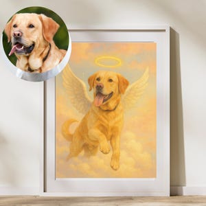 Custom Angel Dog Portrait with Halo & Wings | Pet Remembrance Gift | Dog Memorial Wall Art | Tribute to Beloved Pet in Heaven