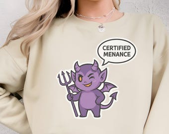 Certified Menace Devil Shirt, Cute Evil Cartoon Graphic Tee, Funny Gen Z Meme Gift Unisex