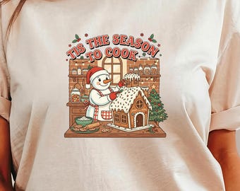 Snowman Baking T-Shirt: 'Tis the Season to Cook, Cozy Christmas Kitchen