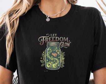 Let Freedom Glow Shirt, Patriotic Lantern T-Shirt, Vintage Americana Tee, 4th of July Family Matching Shirt, USA Summer Gift