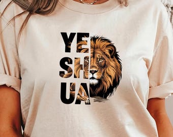 Christian Yeshua Lion of Judah Graphic Tee, Unisex Heavy Cotton Shirt for Men or Women, Faith Apparel