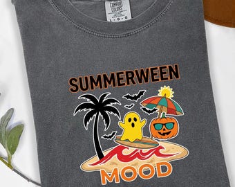 Summerween Mood Shirt, Funny Ghost Pumpkin Beach Tee, Tropical Halloween T-Shirt, Spooky Summer Vacation Shirt