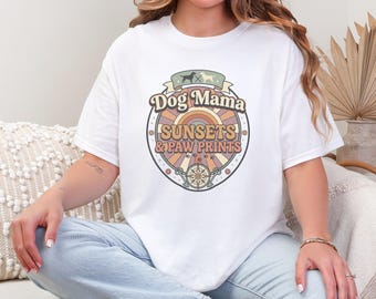 Dog Mama Shirt, Vintage Floral Paw Print Tee, Retro Puppy Mom T-Shirt, Dog Lover Gift for Women, Cute Pet Mom Sweatshirt