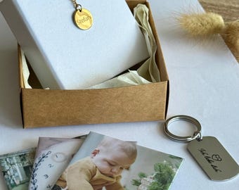 Personalized Gift Set Photo Magnets Name Necklace Keychain Custom Engraved Gift Box