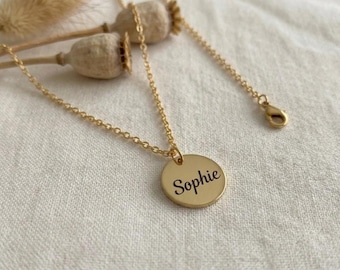Custom Engraved Necklace, Personalized Pendant Necklace, Name Date Initial Jewelry, Gold Silver Stainless Steel Gift for Her