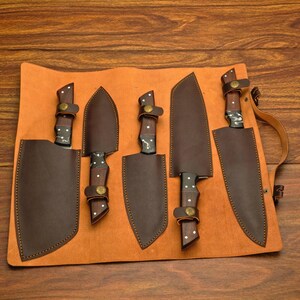 手鍛造ダマスカス鋼製シェフナイフ5点セット、木製樹脂ハンドルキッチンナイフ 画像 13