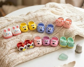 ミニチュアかわいいドール用サンダル | 20cmドール用ミニフットウェア | 動物柄スリッポンサンダル ドール用ぬいぐるみ | ミニぬいぐるみシューズ ドール用アクセサリー