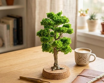 Árbol verde brillante en miniatura, árbol hecho a mano para dioramas, árbol de alambre verde brillante para mesa de arena, diorama de jardín y paisaje en miniatura.
