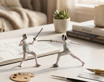 Miniature Fencing Competition Model, Miniature Fencing Duel Scene Figure, Fencing Competition Minifigures, Resin Miniature Fencing Display
