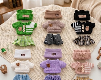 Conjunto de ropa en miniatura para muñeca de 17 cm / Lindo conjunto con camisa y pantalón o falda / Ropa para vestir muñecas de peluche / Accesorios para muñecas de peluche